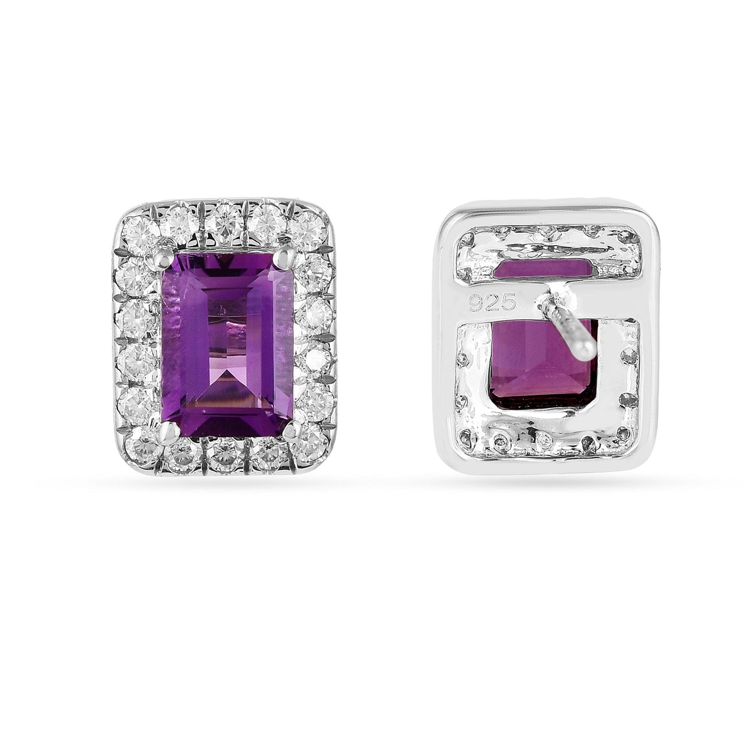 Natural Amethyst Octagon  Stud Earrings