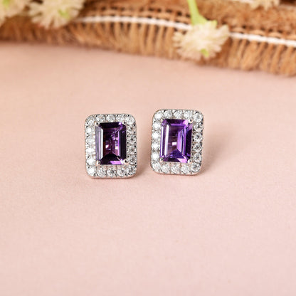 Natural Amethyst Octagon  Stud Earrings