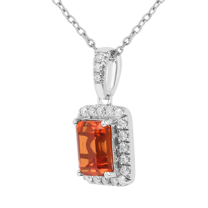 Octagon Peach Sapphire Halo Pendant Necklace