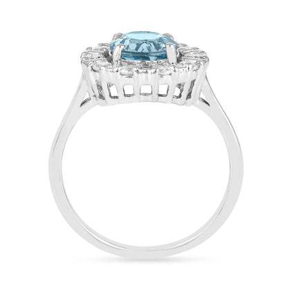 Natural Blue Topaz Round Halo Ring