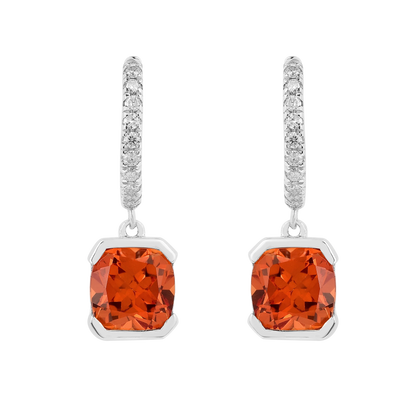 Peach Sapphire Drop Hoop Earrings