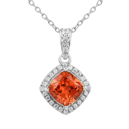 Peach Sapphire Cushion Pendant Necklace