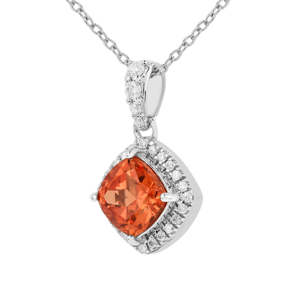 Peach Sapphire Cushion Pendant Necklace