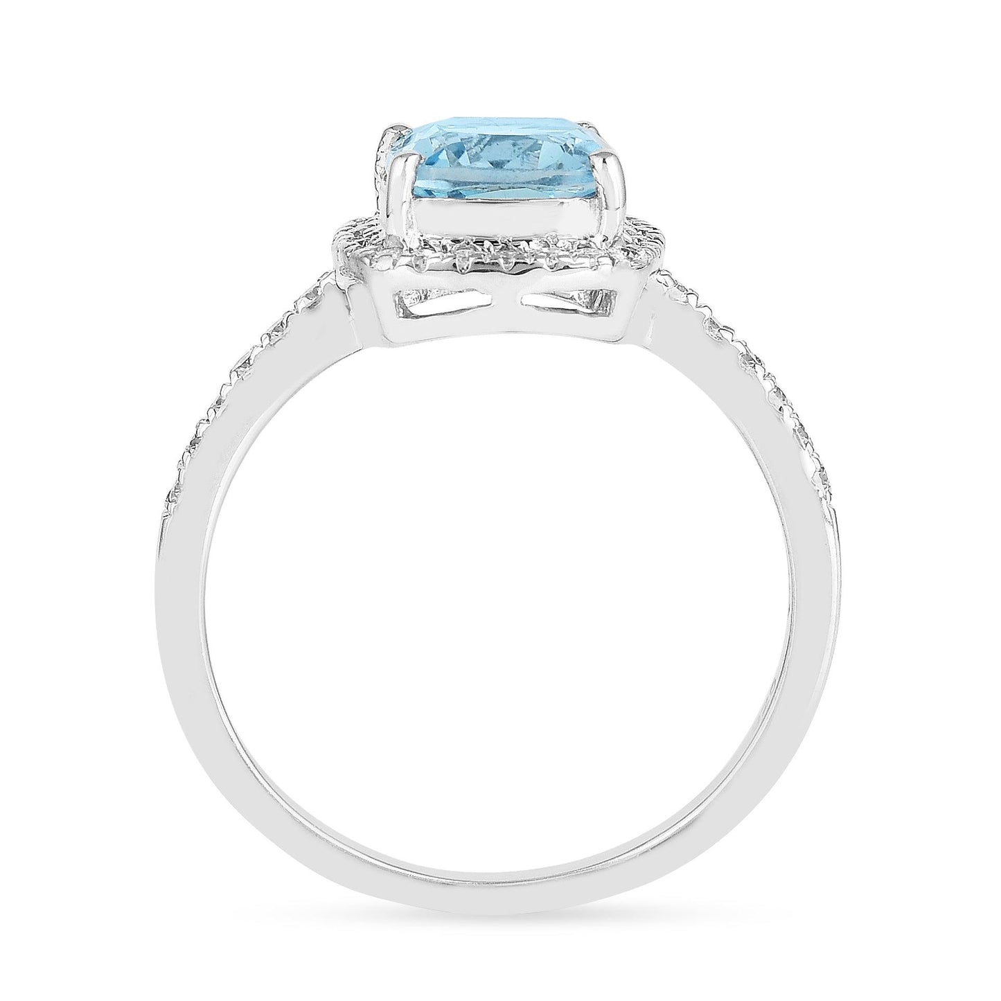 1.75 Ct Cushion Natural Blue Topaz Prong Rhodium Over Silver Halo Ring