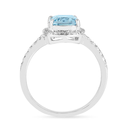 1.75 Ct Cushion Natural Blue Topaz Prong Rhodium Over Silver Halo Ring