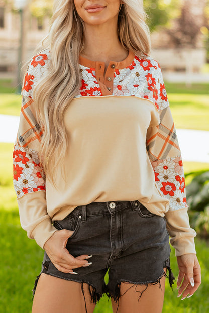 Threaded Pear Azari Plaid Patchwork Casual Top