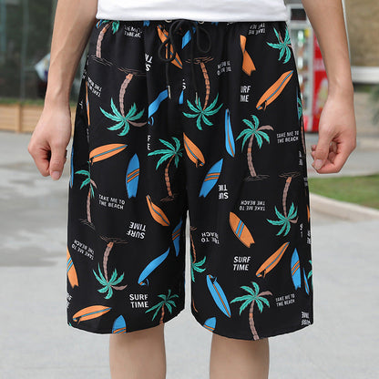 Summer Beach Pants Men's Loose Casual Fifth Pants Ice Silk High Elasticity Quick-drying