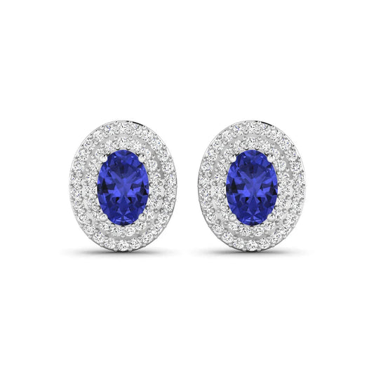 Genuine Tanzanite and White Diamond Studs