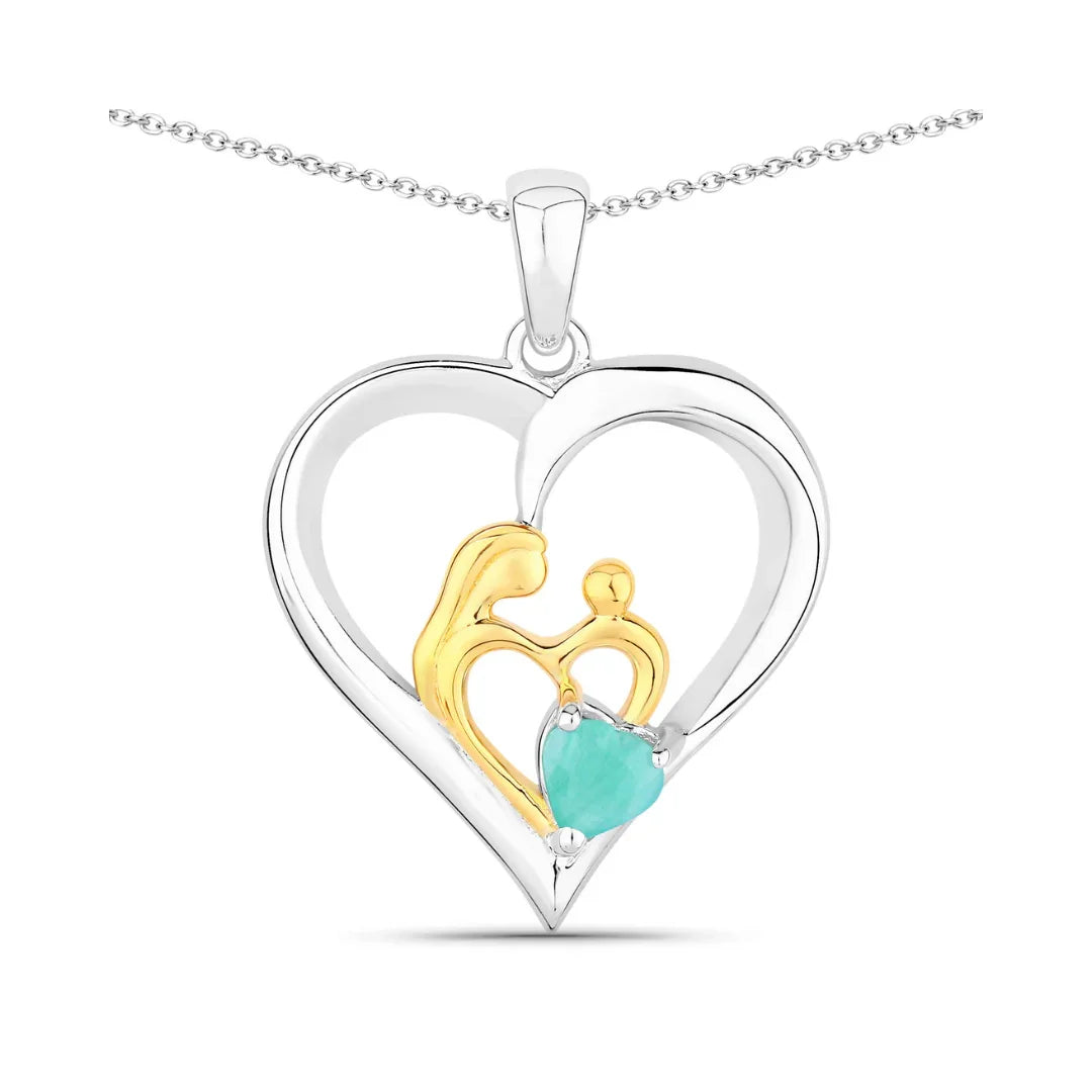 0.45 CTTW Heart Green Emerald Prong Silver Mom Pendant Necklace