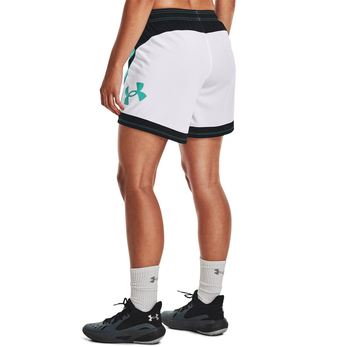 Under Armour Womens UA Basketball Baseline 6" Shorts - Teal/White Black Colorblock