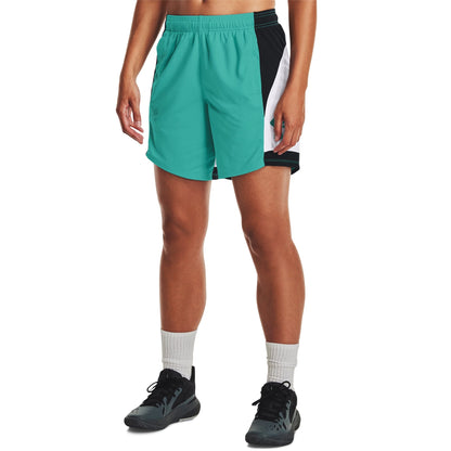 Under Armour Womens UA Basketball Baseline 6" Shorts - Teal/White Black Colorblock