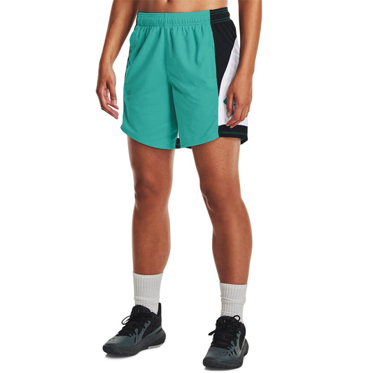 Under Armour Womens UA Basketball Baseline 6" Shorts - Teal/White Black Colorblock