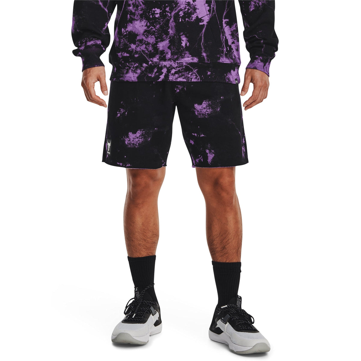 Under Armour Mens UA Project Rock Rival Fleece Shorts - Black/Purple