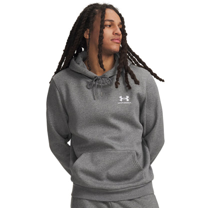 Under Armour Mens UA Icon Fleece Hoodie - Pitch Gray Medium Heather/White