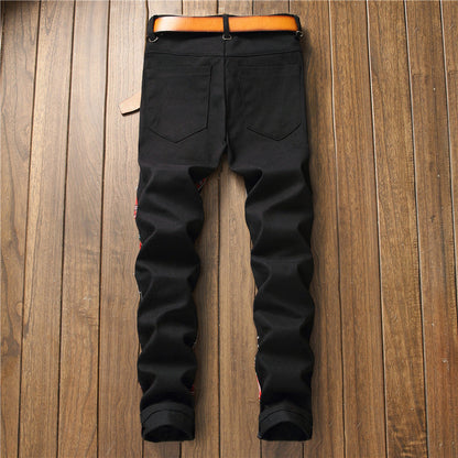 New Men’s Ripped Patch Pants Color Cloth Jeans