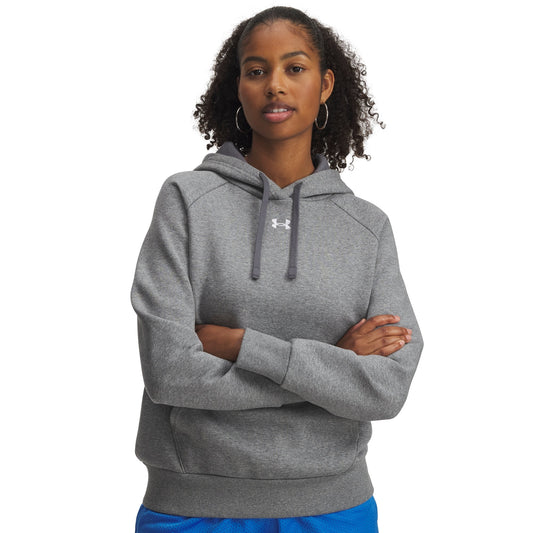 Under Armour Women's Rival Fleece Hoodie - Castlerock Light Heather/White