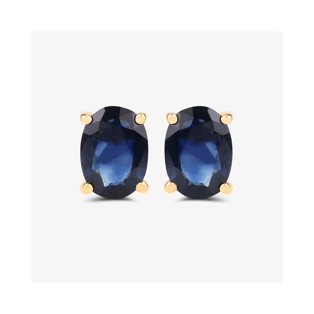 1.90 Ct Oval Blue Sapphire Prong 10K Gold Stud Earrings