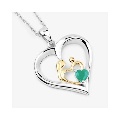 0.45 CTTW Heart Green Emerald Prong Silver Mom Pendant Necklace