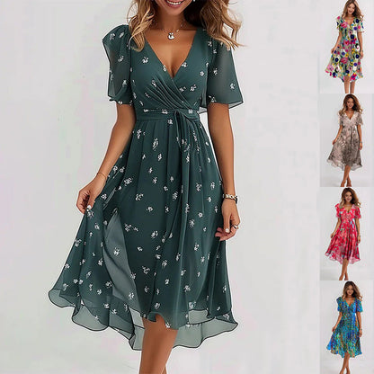 chiffon elegant print dress Modelyn Women's Elegant White Floral Chiffon Butterfly Print Ruched Round Neck Long Sleeve Dress,Summer Modest Maxi Printed Dress For Picnic,Holiday,Zanzea