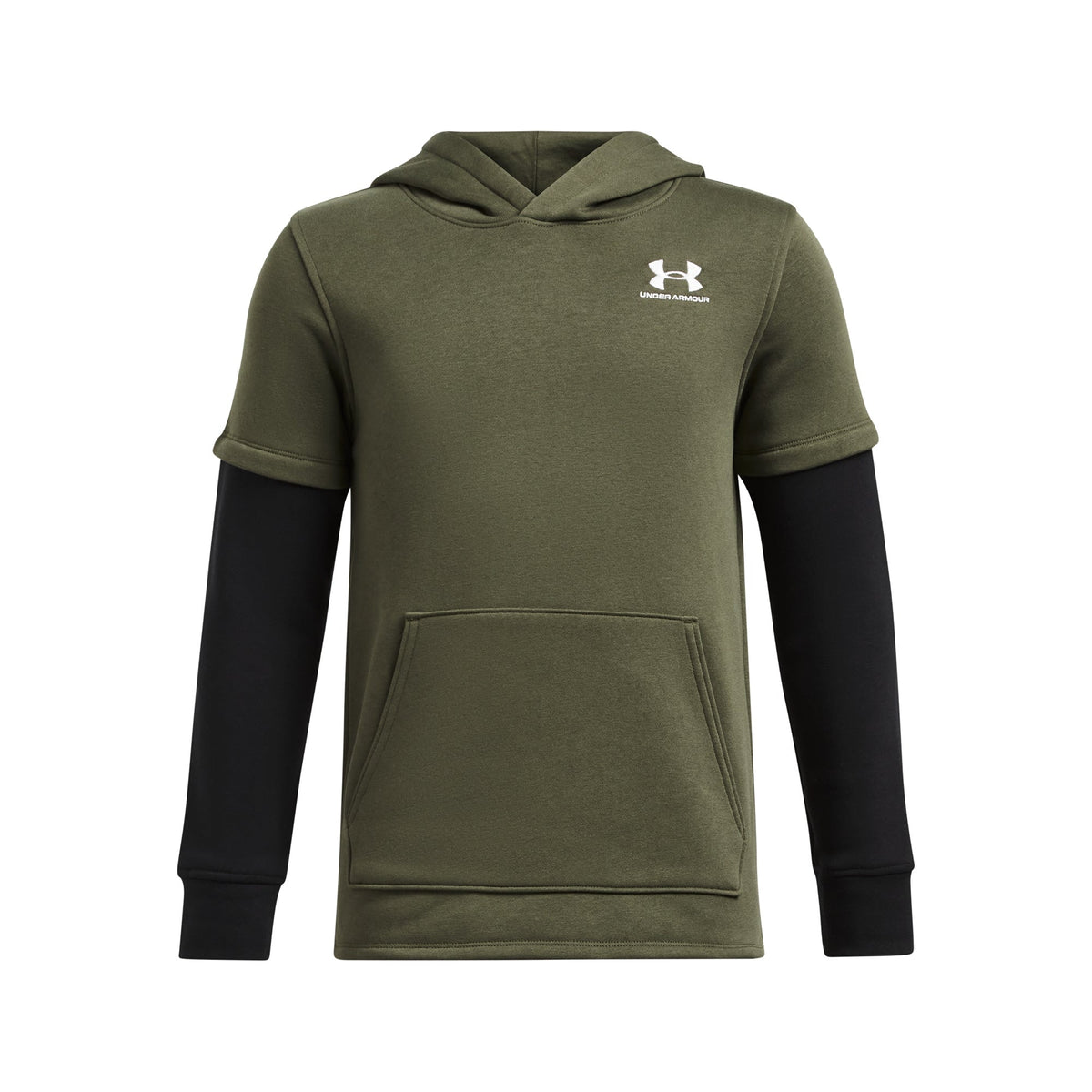 Under Armour Youth Boys' Jersey Hoodie Icon Fleece - Marine Od Green/Black/White