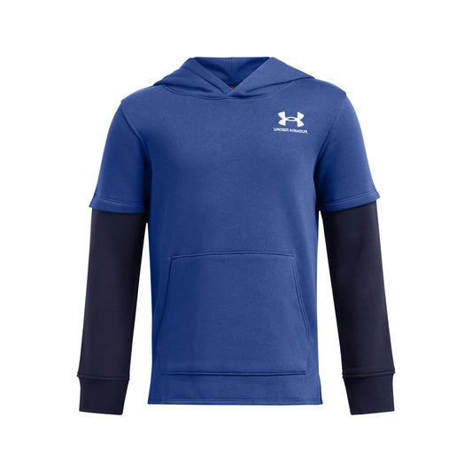 Under Armour Youth Boys' Jersey Hoodie Icon Fleece - Tech Blue/Midnight Navy/White