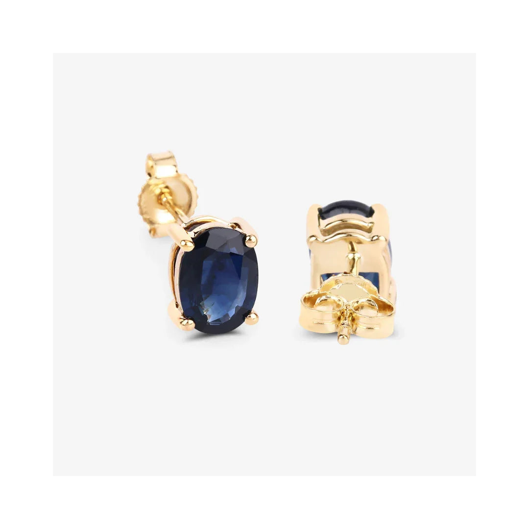 1.90 Ct Oval Blue Sapphire Prong 10K Gold Stud Earrings