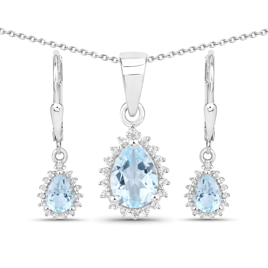 Sterling Silver Blue Topaz Necklace and Earring Set