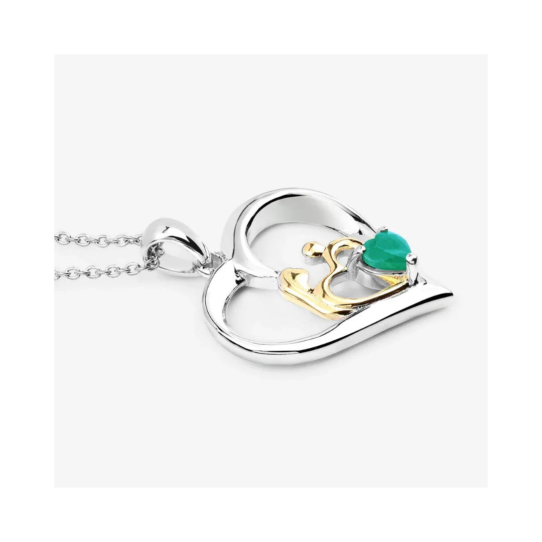 0.45 CTTW Heart Green Emerald Prong Silver Mom Pendant Necklace