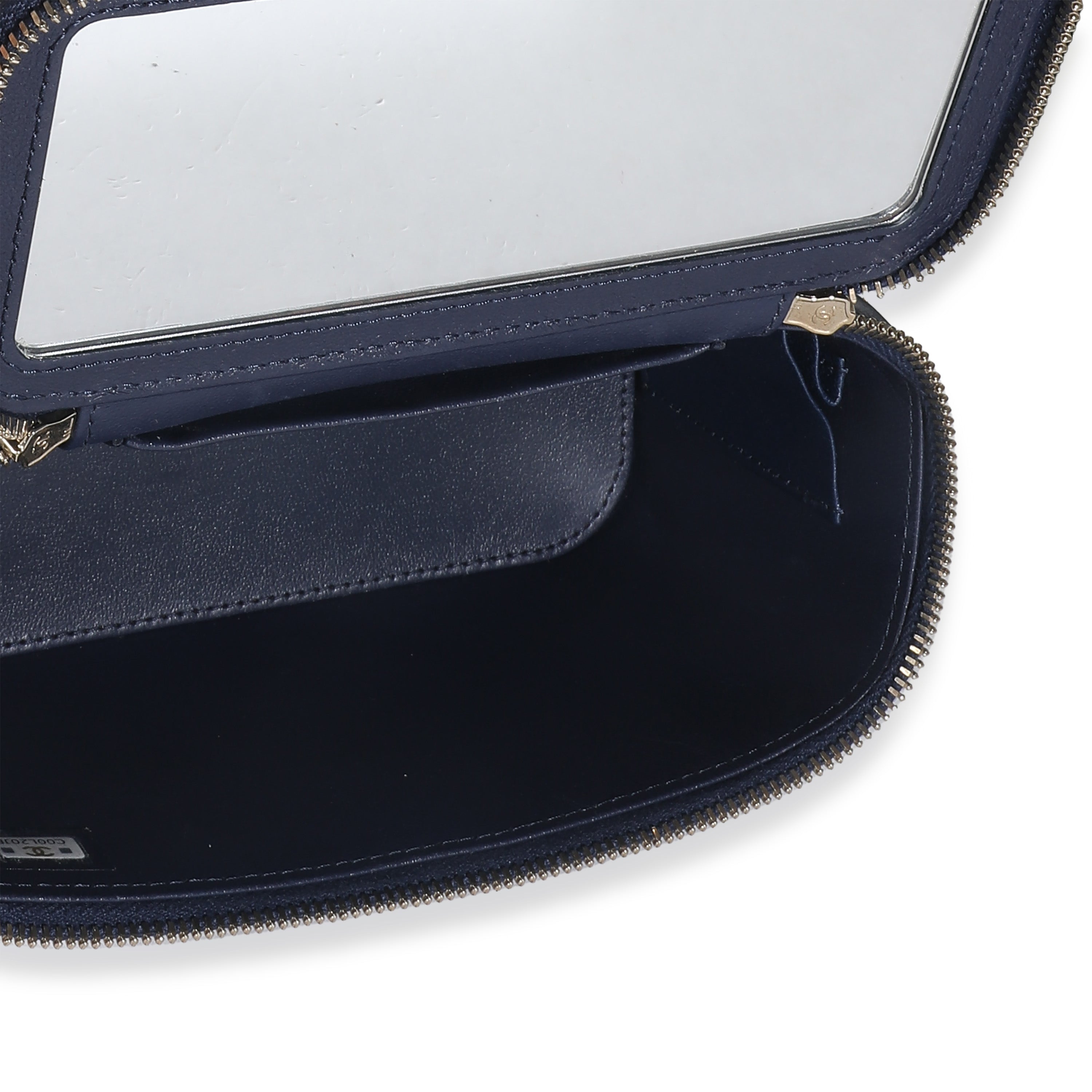 Chanel Women's Navy Quilted Lambskin Top Handle Vanity Case With