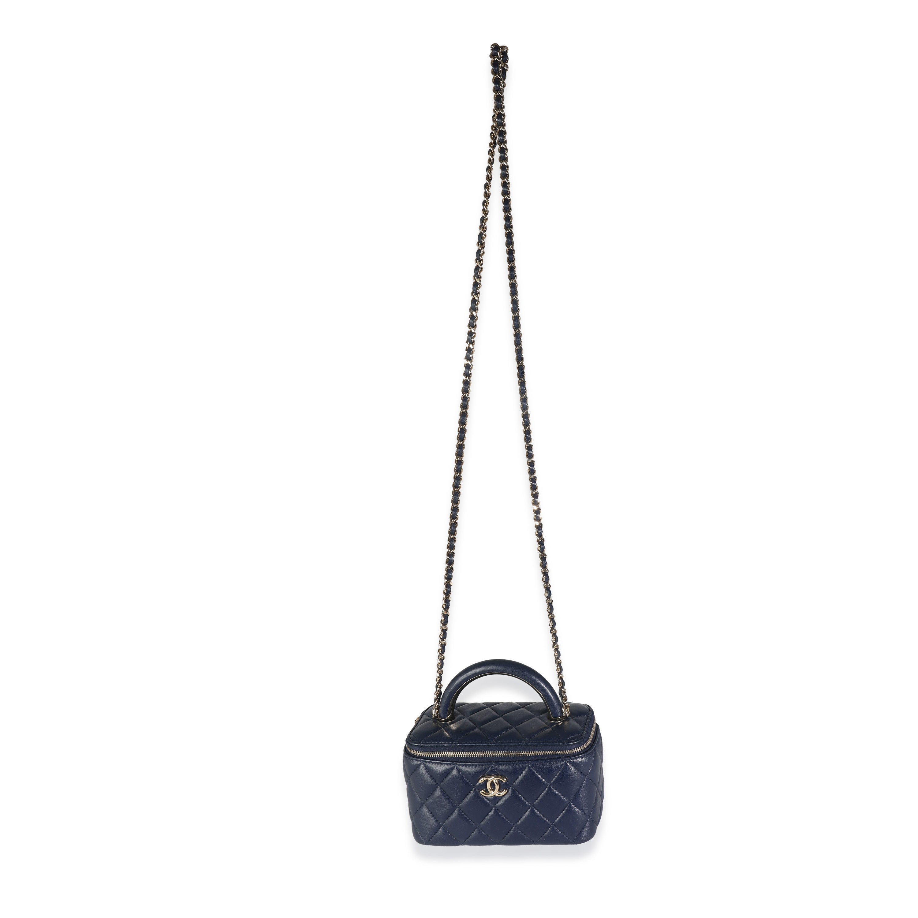 Chanel Women's Navy Quilted Lambskin Top Handle Vanity Case With