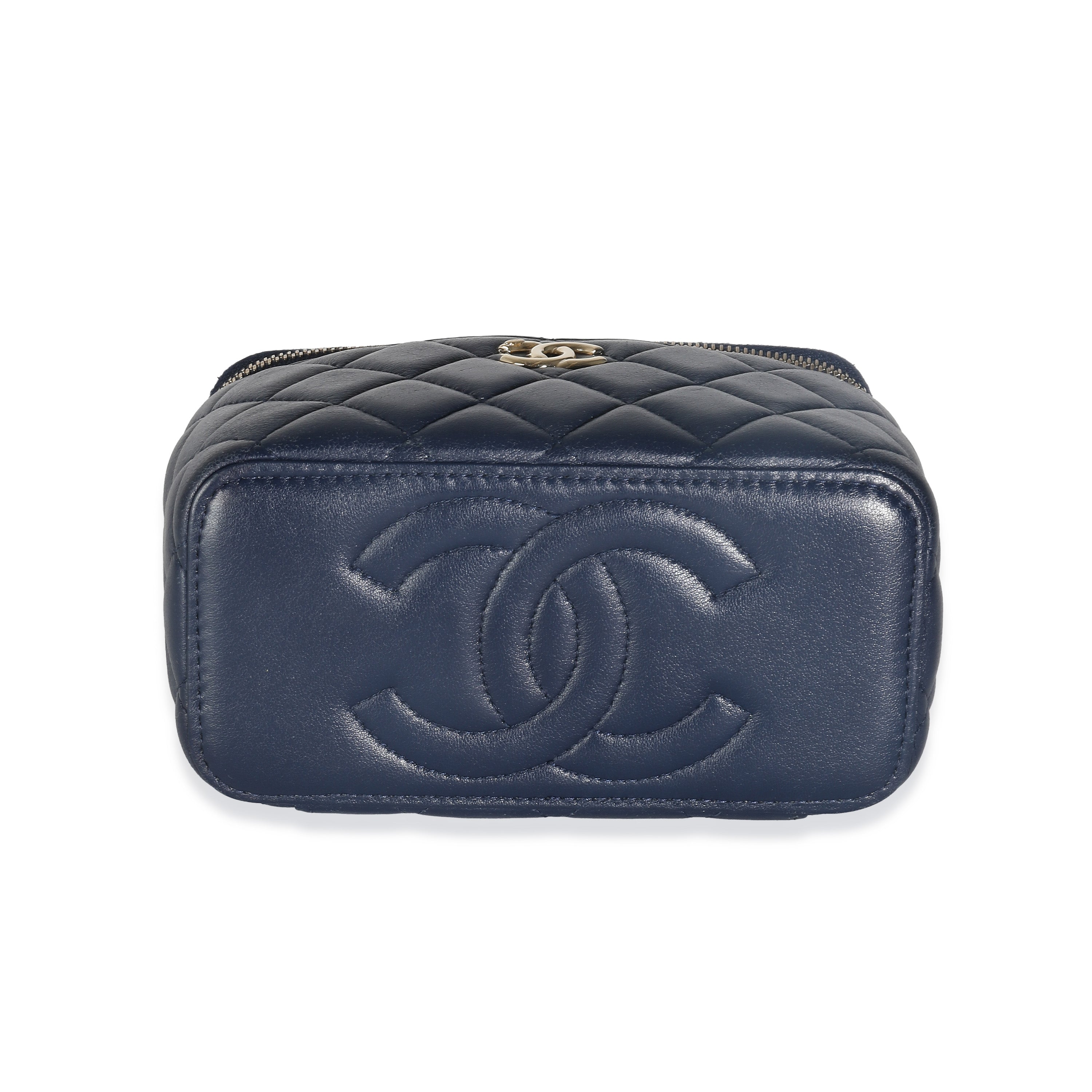 Chanel Women's Navy Quilted Lambskin Top Handle Vanity Case With
