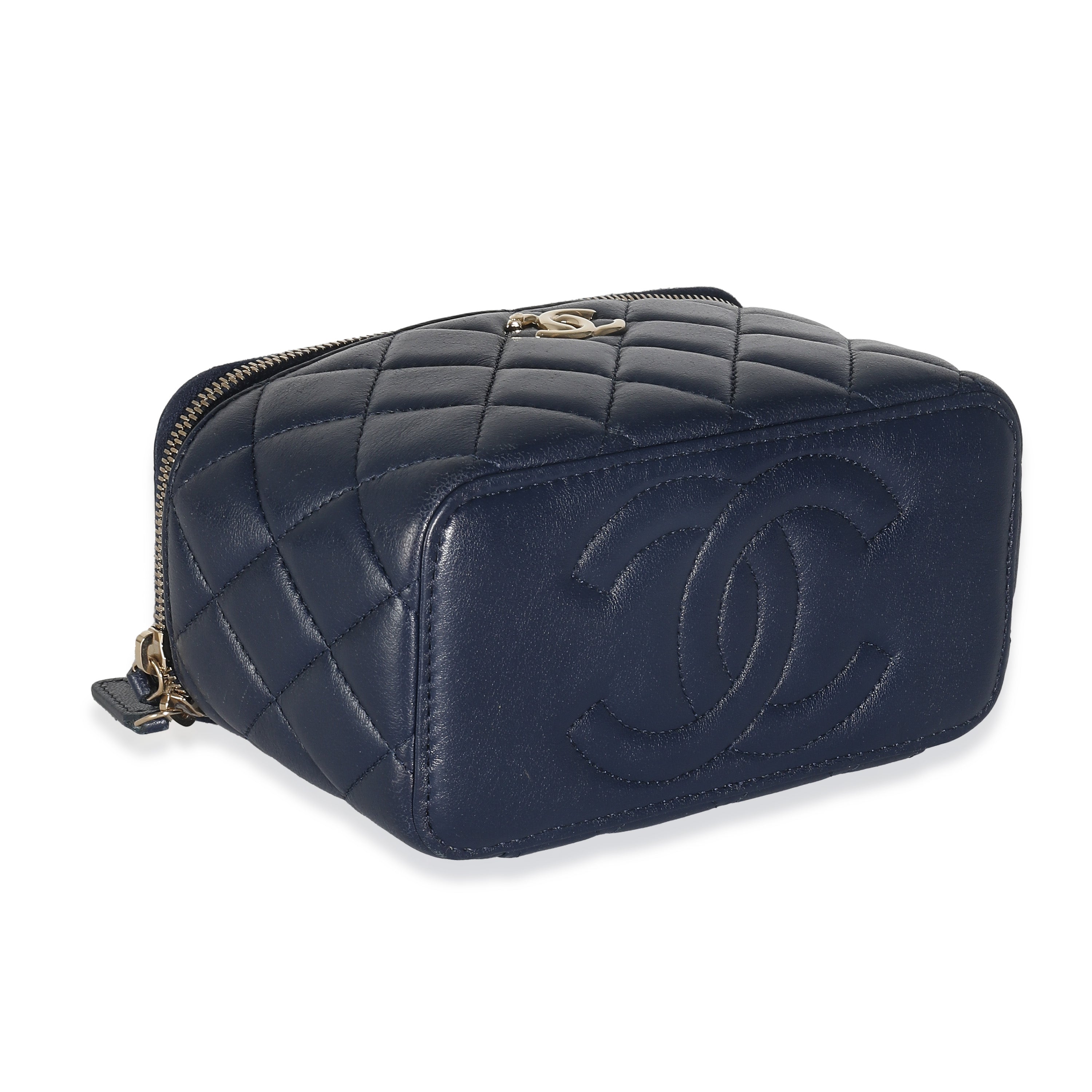 Chanel Women's Navy Quilted Lambskin Top Handle Vanity Case With