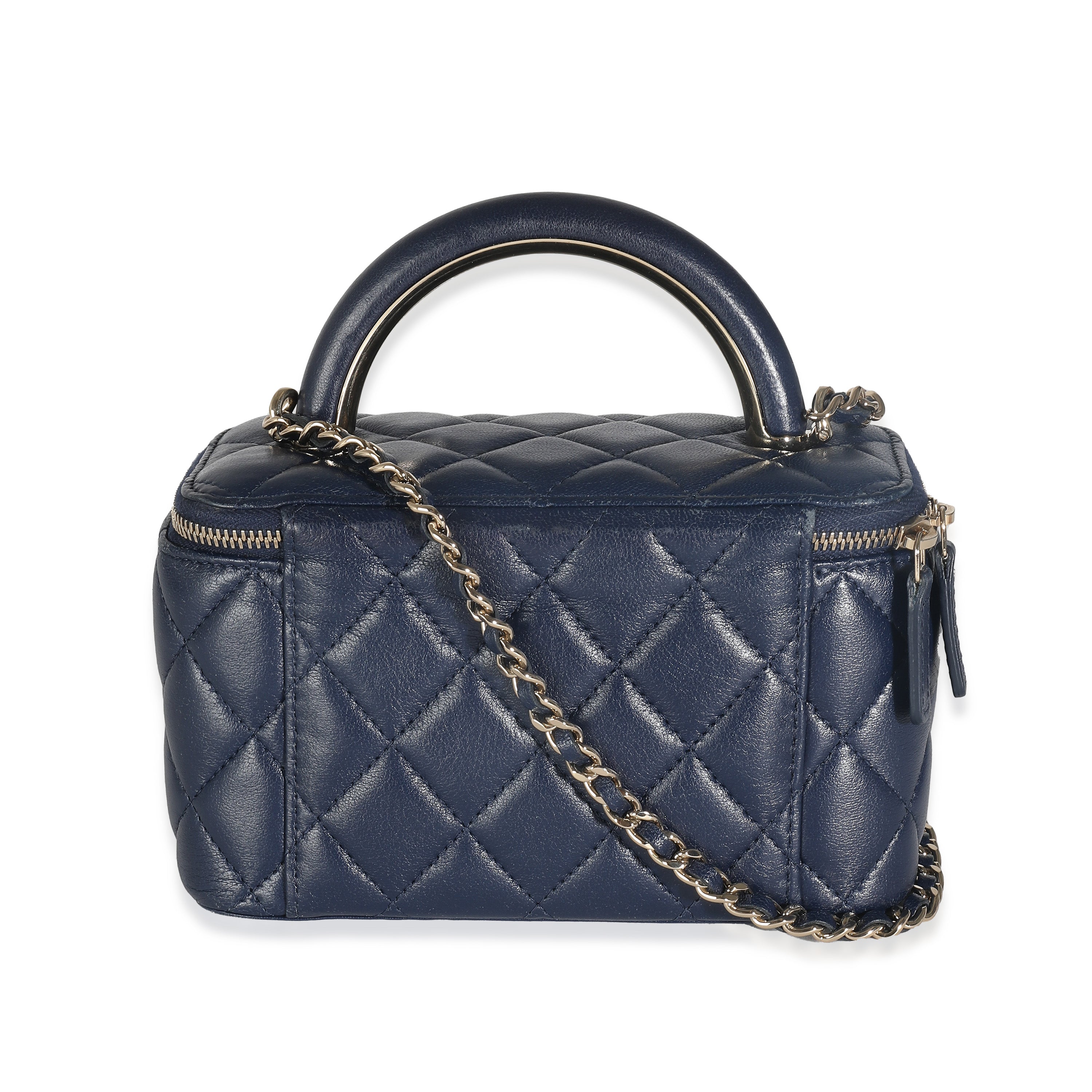 Chanel Women's Navy Quilted Lambskin Top Handle Vanity Case With