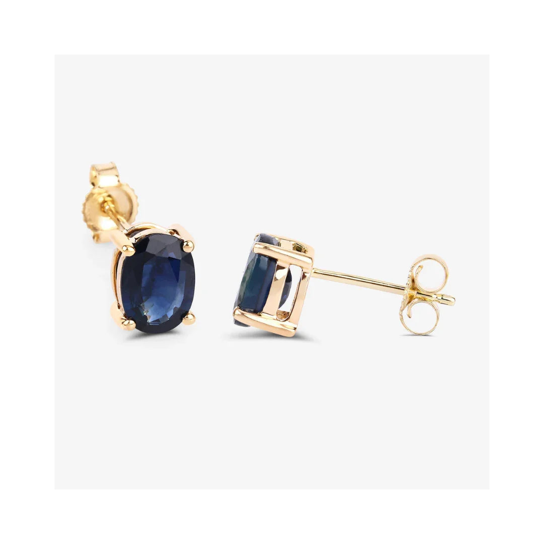 1.90 Ct Oval Blue Sapphire Prong 10K Gold Stud Earrings