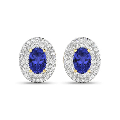 Genuine Tanzanite and White Diamond Studs