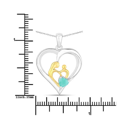 0.45 CTTW Heart Green Emerald Prong Silver Mom Pendant Necklace