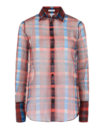 Ferragamo August Organza Check Button-Front Shirt