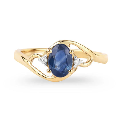 0.95 Ct Oval Blue Sapphire & Lab Grown Diamond Prong 10K Gold Bypass Engagement Ring