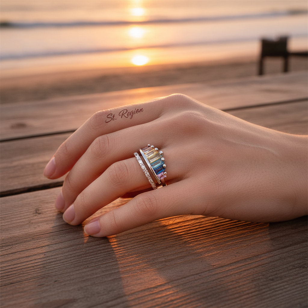 Multicolor Crystal & Silvertone Crown Open Ring