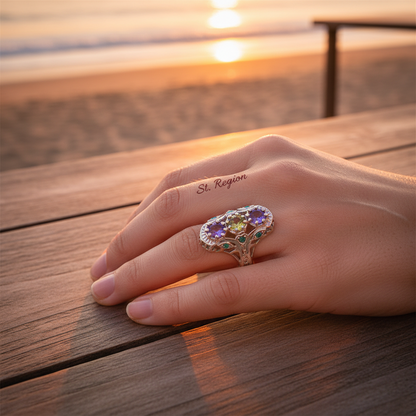 Pink & Yellow Crystal Cubic Zirconia-Accent Openwork Round-Cut Ring