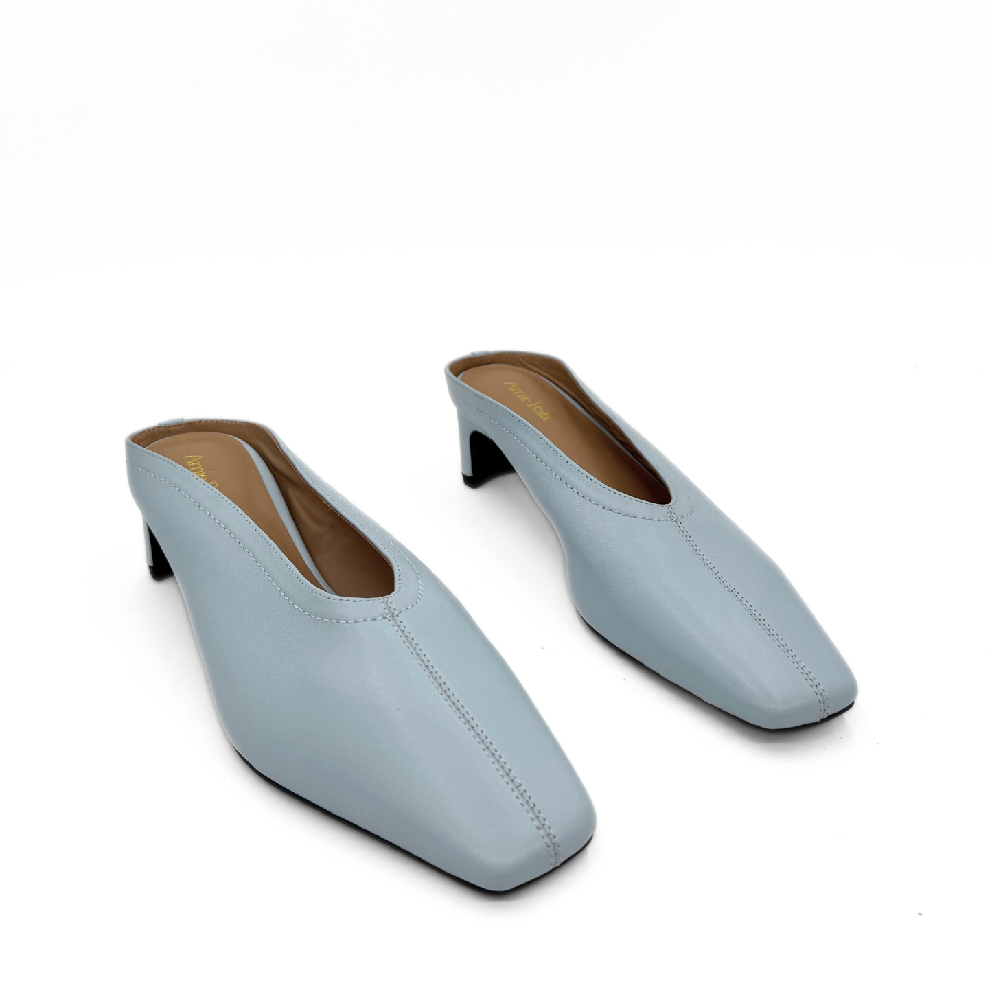 Junie Heeled Leather Mule - Blue