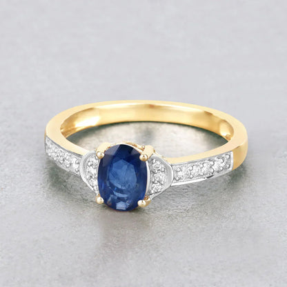1.95 Ct Oval Blue Sapphire Diamond Prong 10k Gold Pave Bridge Ring