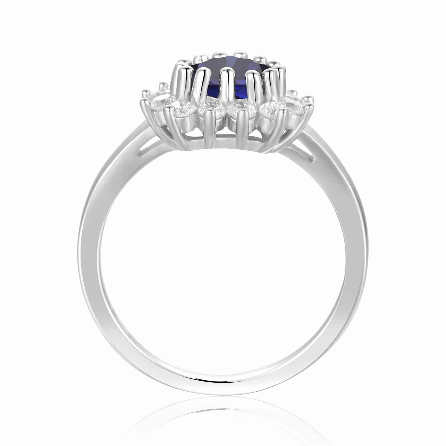 1.22 Heart Created Blue Sapphire and White Topaz Halo Ring