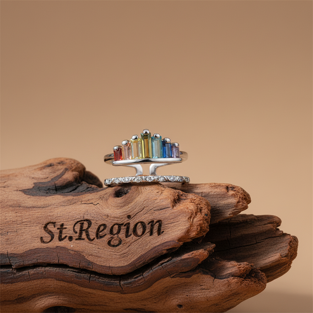 Multicolor Crystal & Silvertone Crown Open Ring