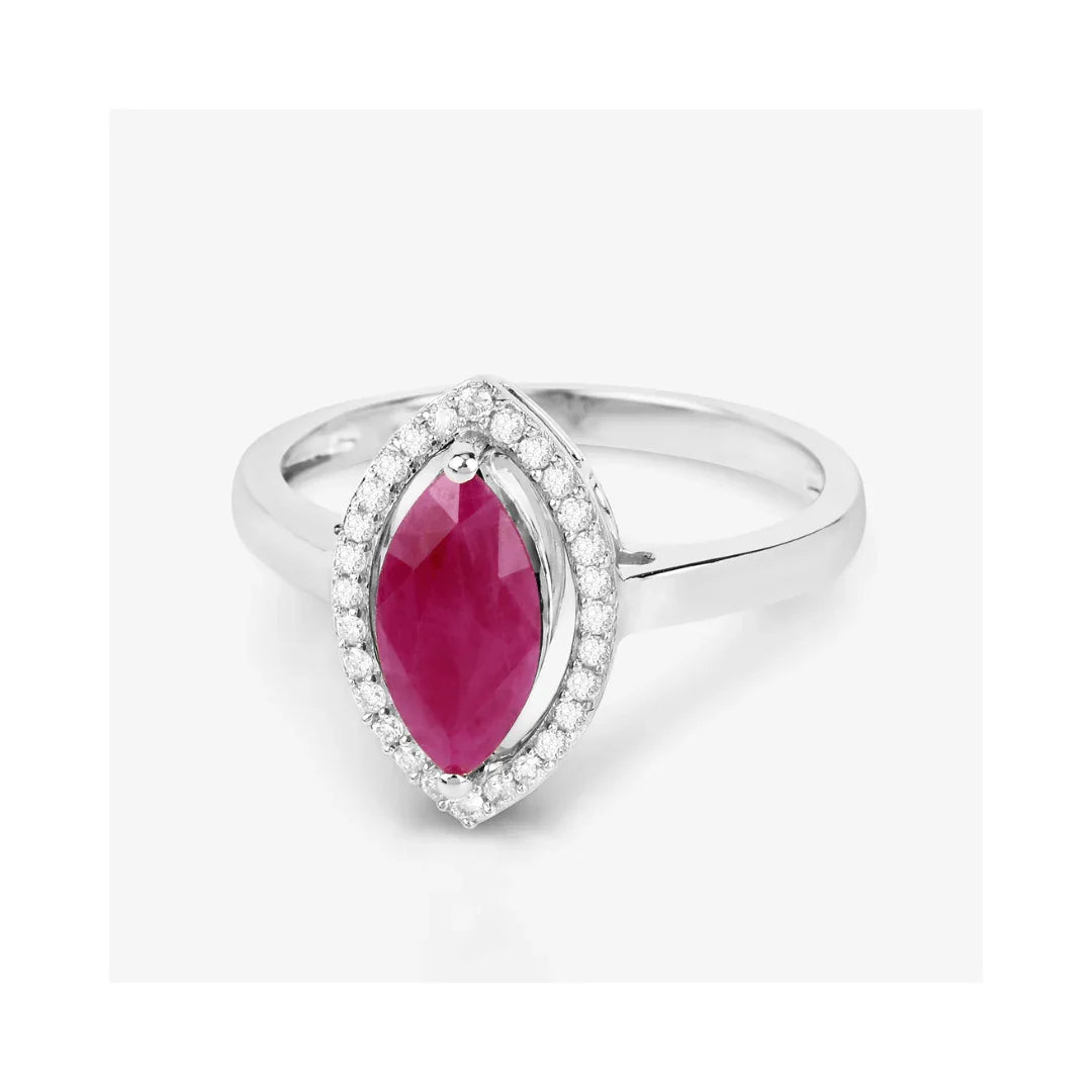 1.39 Ct Marquise Pink Ruby Diamond Prong 10K Gold Halo Ring