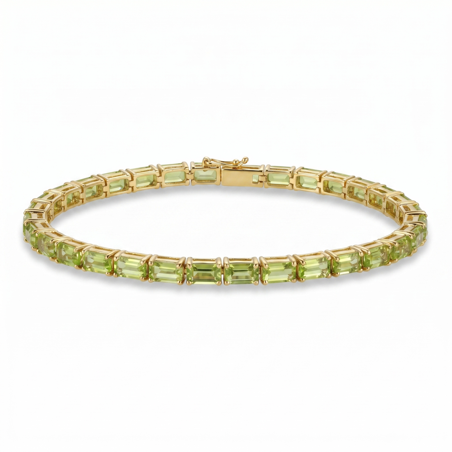 9.6 Ct Emerald Green Peridot Prong Silver Tennis Bracelet