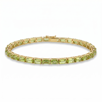 9.6 Ct Emerald Green Peridot Prong Silver Tennis Bracelet