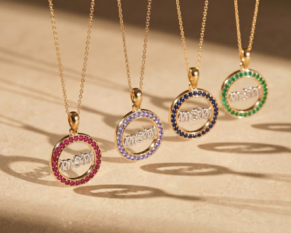Round Violet Tanzanite Prong Gold Plated Silver Mom Circle Pendant Necklace