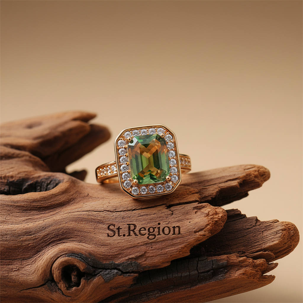 Red-green Crystal & Cubic Zirconia Radiant-Cut Channel Halo Ring