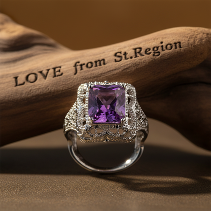 Purple Crystal & Silvertone Radiant-Cut Ring